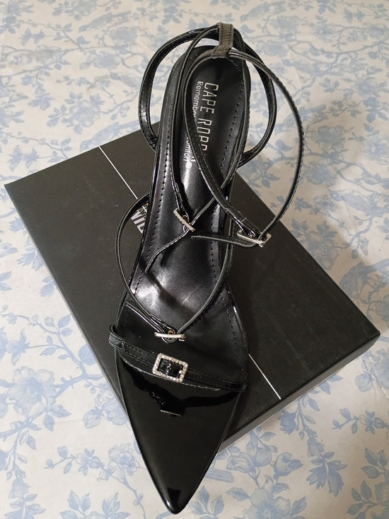 Cape Robbin Shoes - Cape Robbin Black Pointed Patent Strappy Heel with Buckle